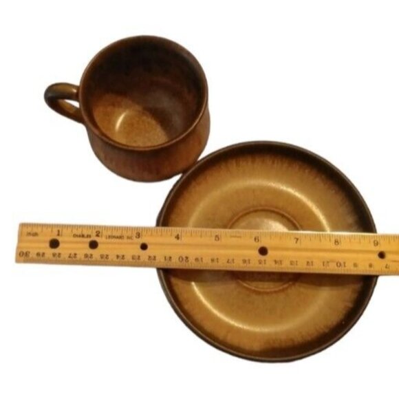 Vtg Denby brown drip made in England stoneware tea cup coffee mug with saucer - Picture 8 of 10